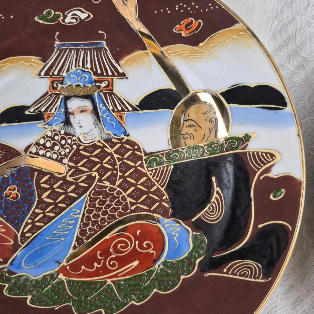 Vintage Japanese Satsuma Moriage Plates Set of 6 Hand Painted Immortals 7.25